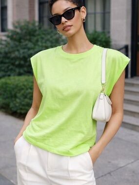 a new day Lime Green Cap Sleeve Crew Neck Basic Tee Size Large